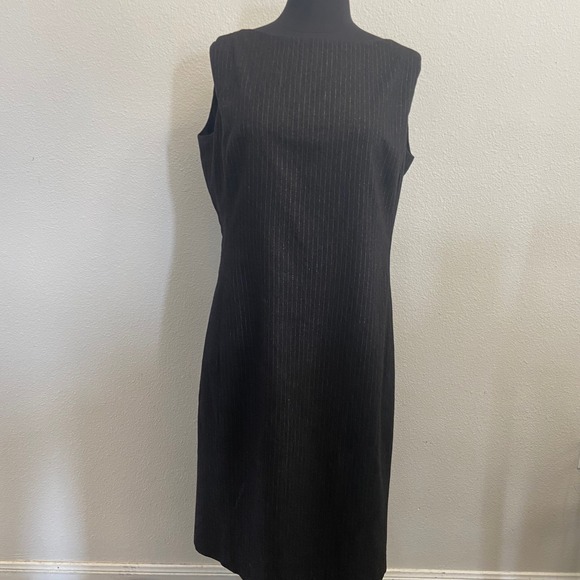 Ralph Lauren Women's 14 Black Gold Pinstripe Wool Angora Sleeveless Dress - Picture 1 of 10
